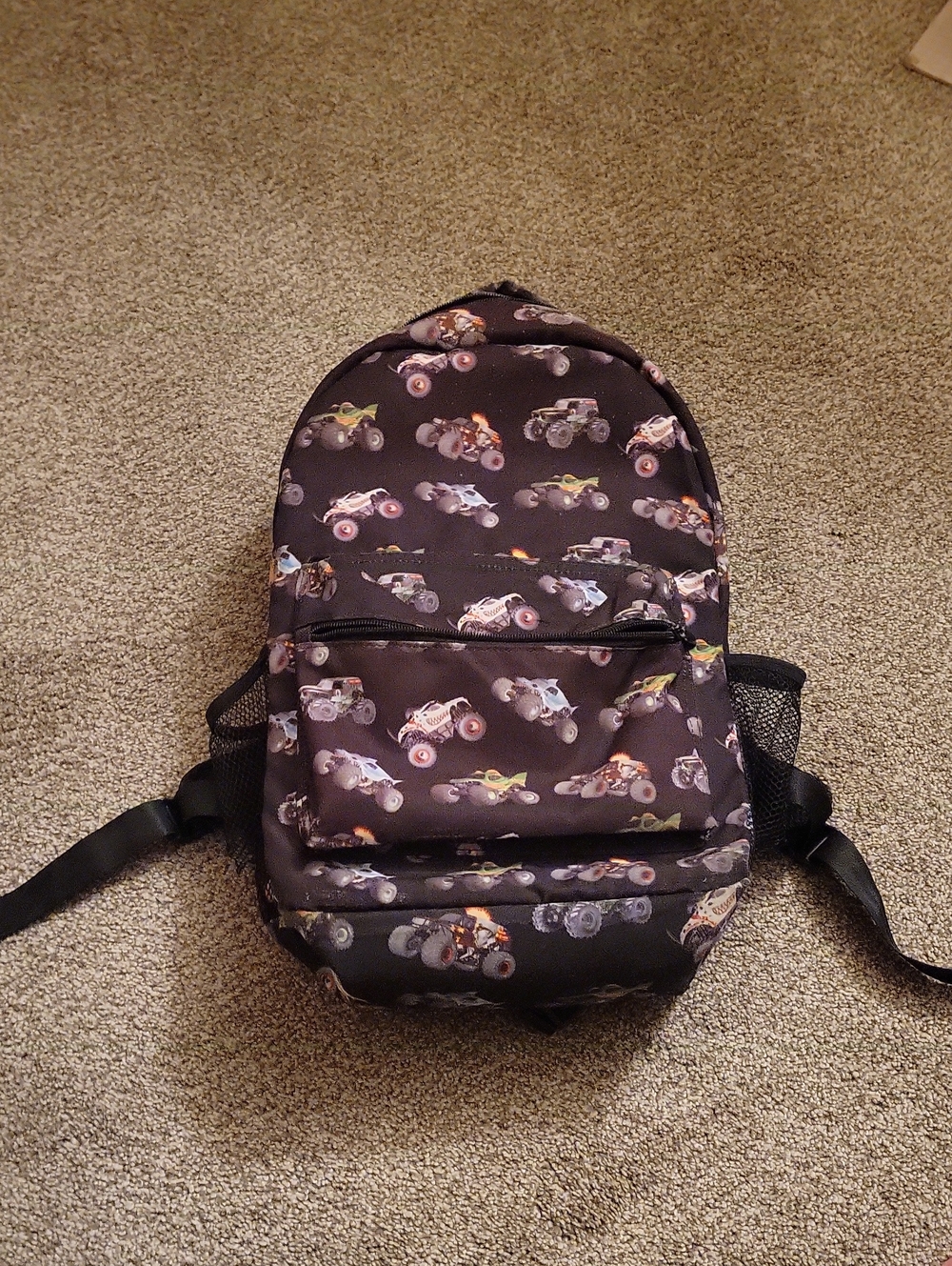 Kids Black Monster Truck Print Backpack